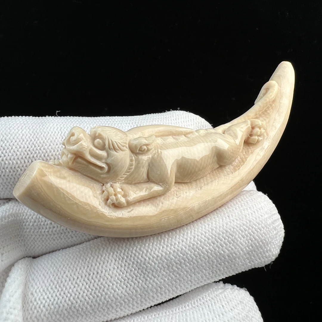 H2068天然猛犸牙雕刻 貔貅 13*82mm支持鉴定 假一罚四