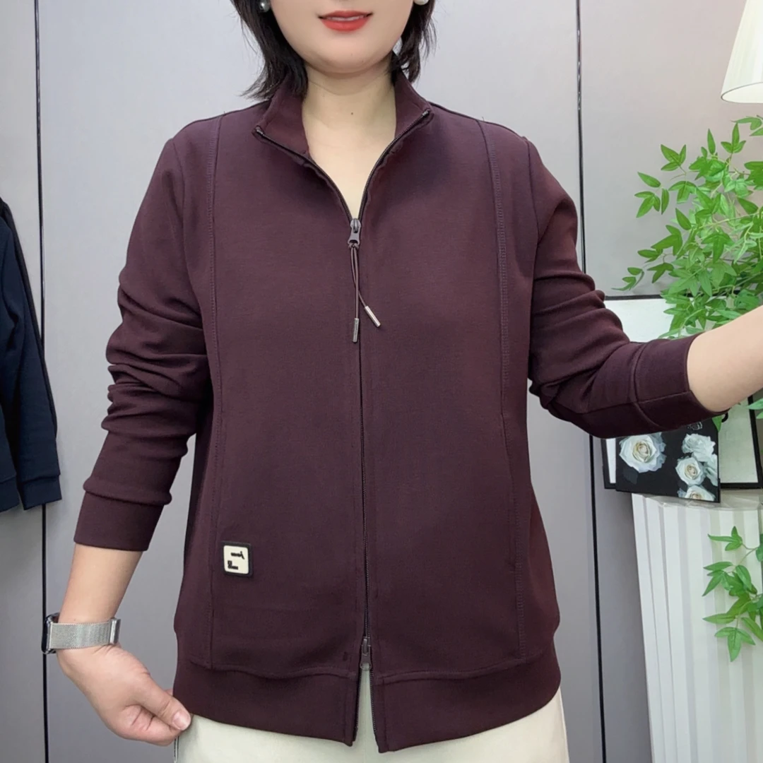 立领女拉链常规纯色长袖短外套开衫显瘦上衣运动春秋