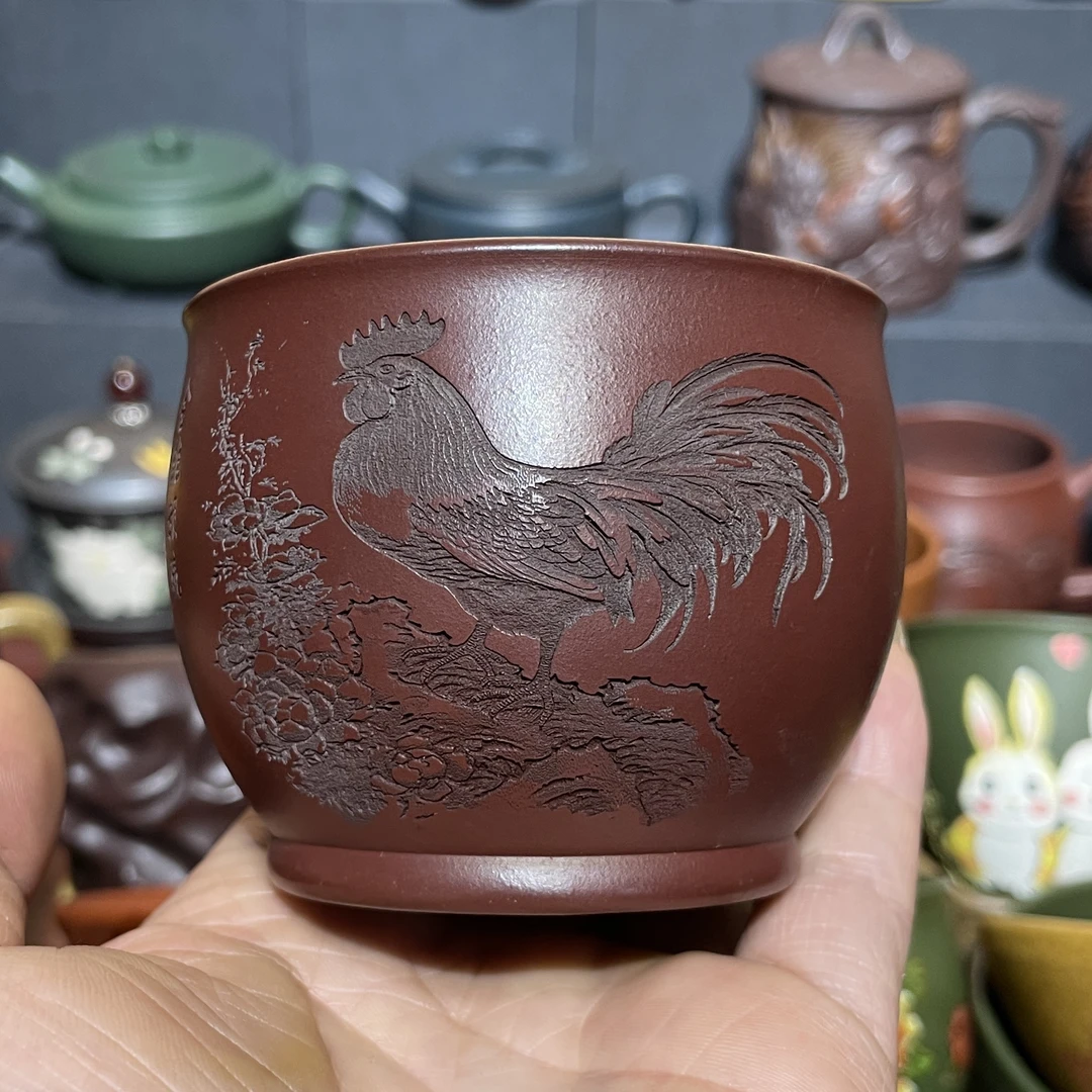 原矿紫砂龙血砂手工公鸡主人杯生肖鸡茶杯茶具130毫升水缸紫砂杯
