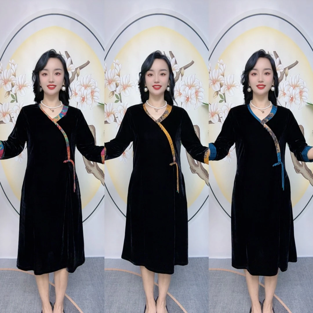 极简风新中式中年妈妈九分袖秋季连衣裙显瘦打底大码时尚宽松