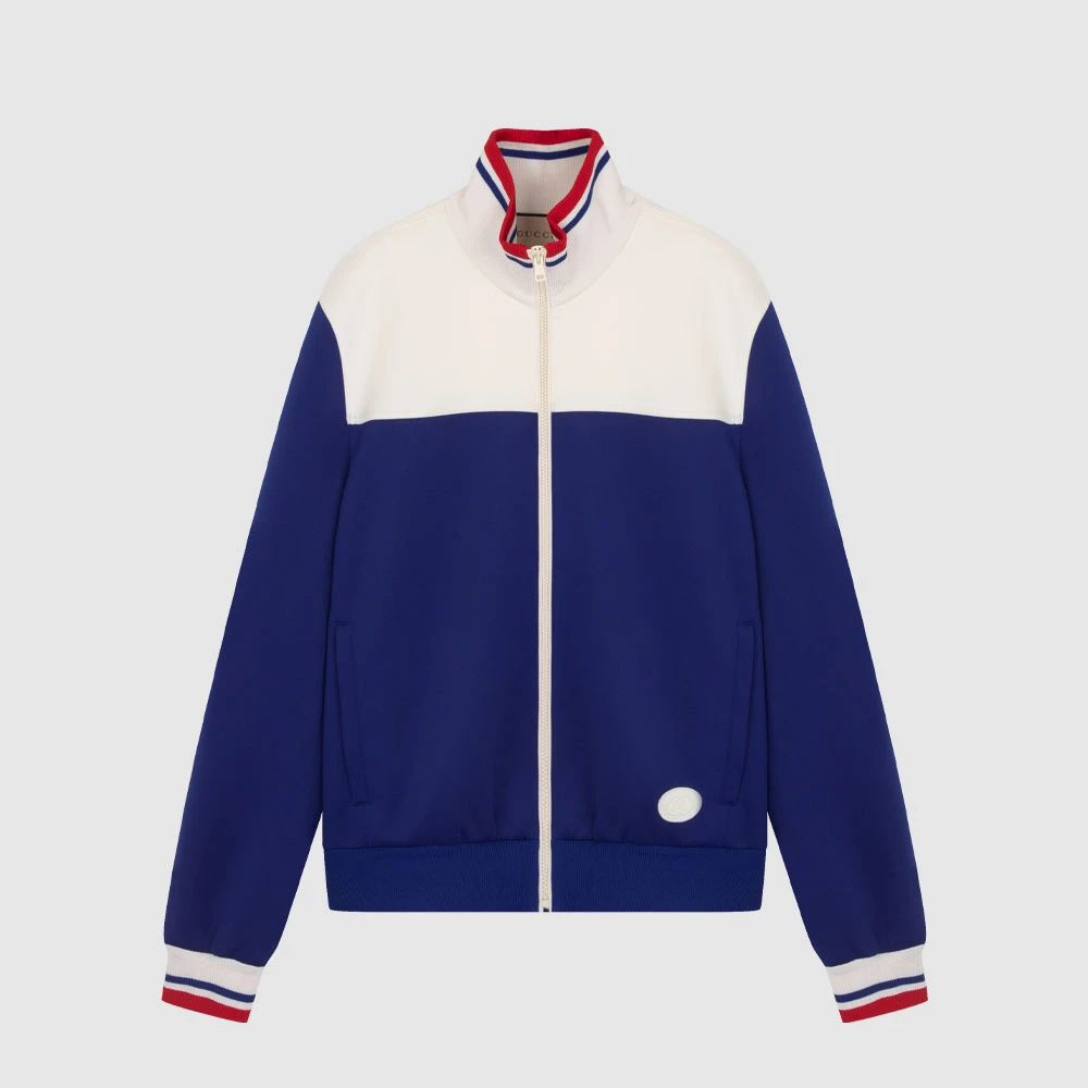 GUCCI古驰logo印花拼色立领男运动拉链夹克外套770897XJGBU4447