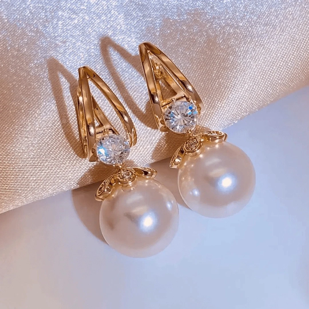 铜合金合成锆石耳饰 法式复古轻奢花朵耳扣小众气质风耳环QC3269