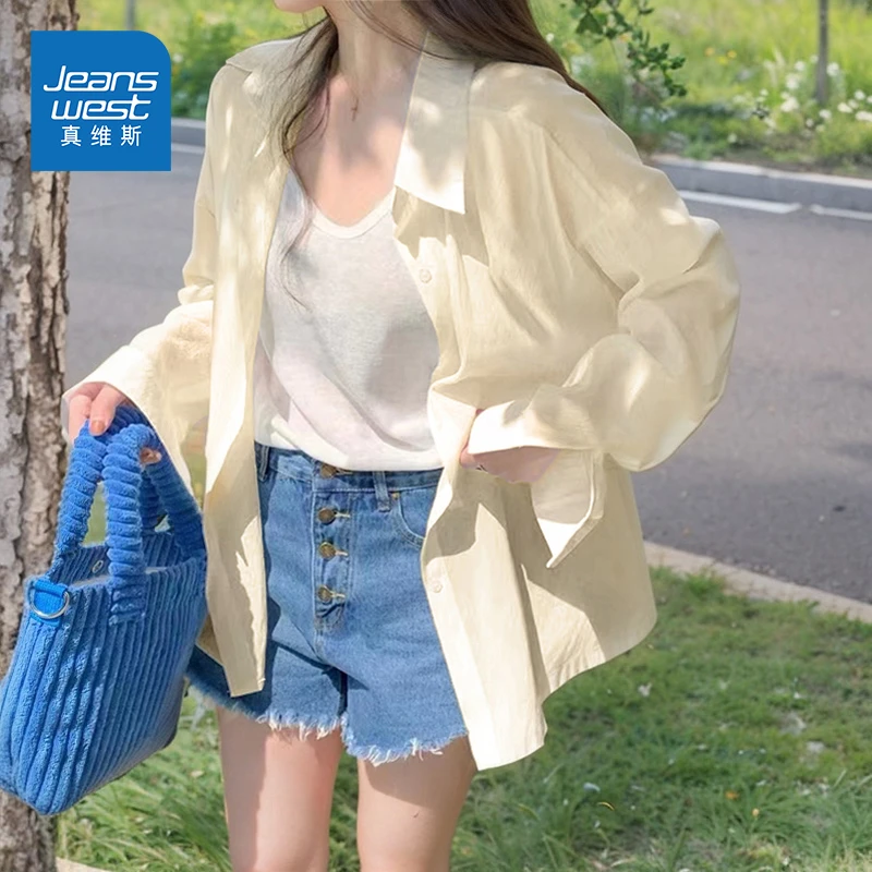 真维斯衬衫女2025春夏新款韩版ins风翻领防晒衣超好看防晒外套女