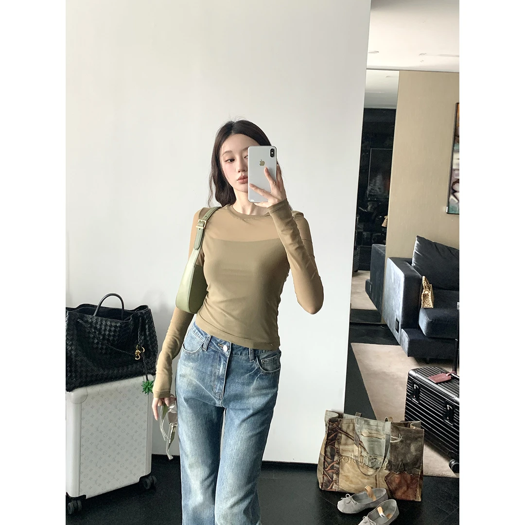 FORNI x YOYO 海岛春日 网纱修身打底衫ins显瘦长袖时尚小众百搭