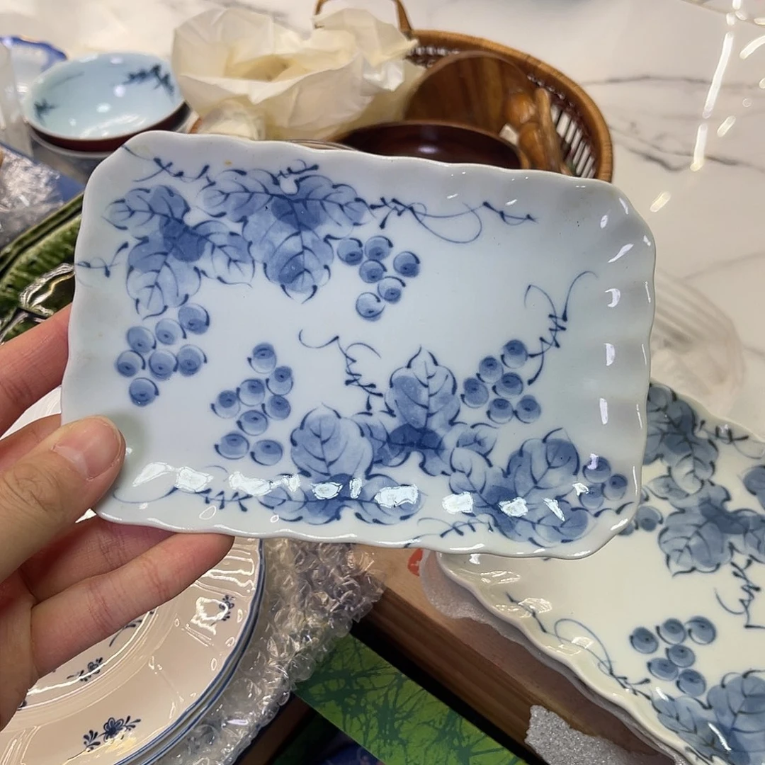 瓷片青花手绘葡萄盘10