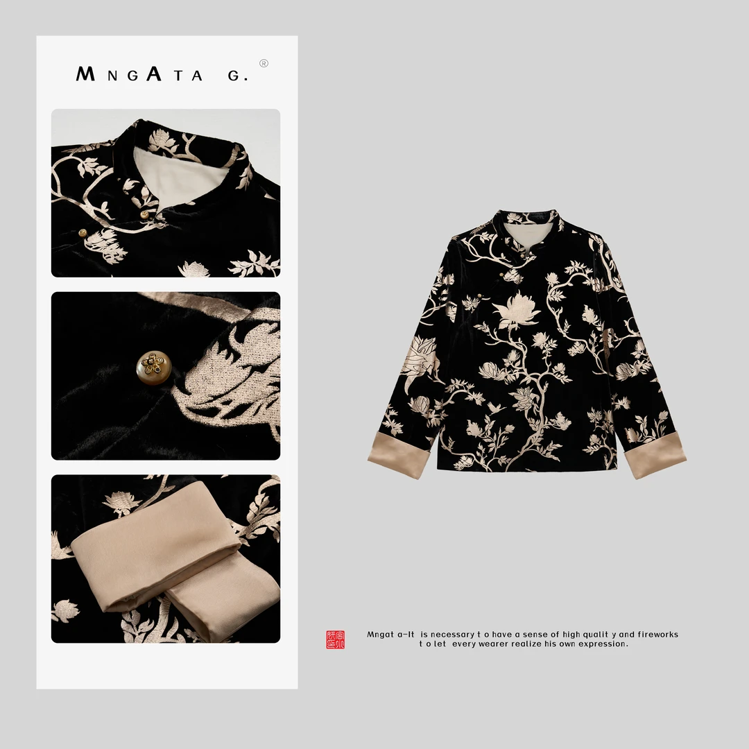 MNGATA G.宫小妍【楼兰如梦】早秋新中式中国风立领丝绒上衣C020006