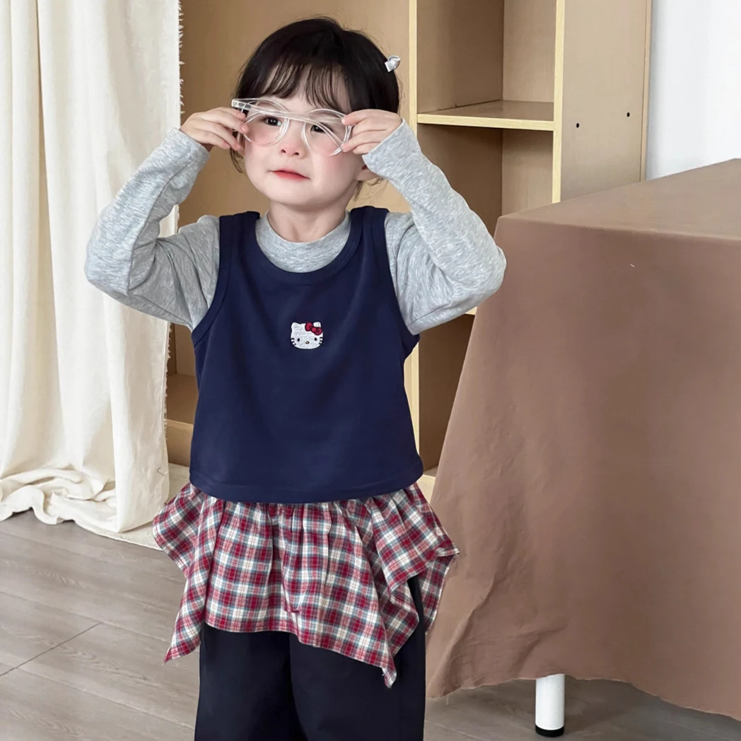 麦田季25秋冬新款童装韩版卡通卫衣女童小猫宝宝背心上衣