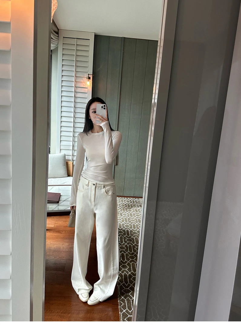 自制款 叠穿神器天丝羊毛懒人百搭t恤女微透秋冬打底长袖圆领上衣