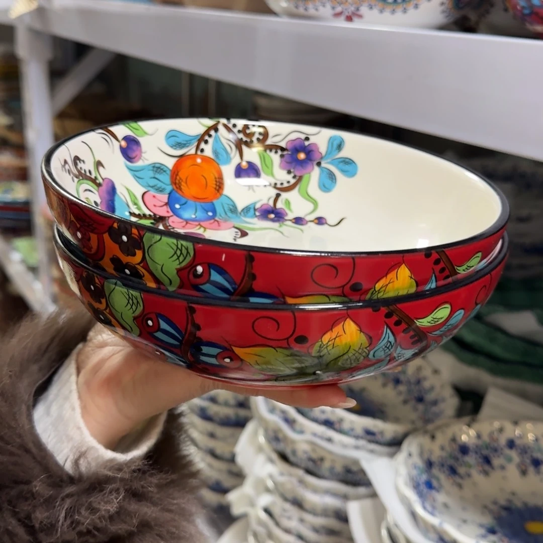 陶瓷8英寸红奥克深盘2只