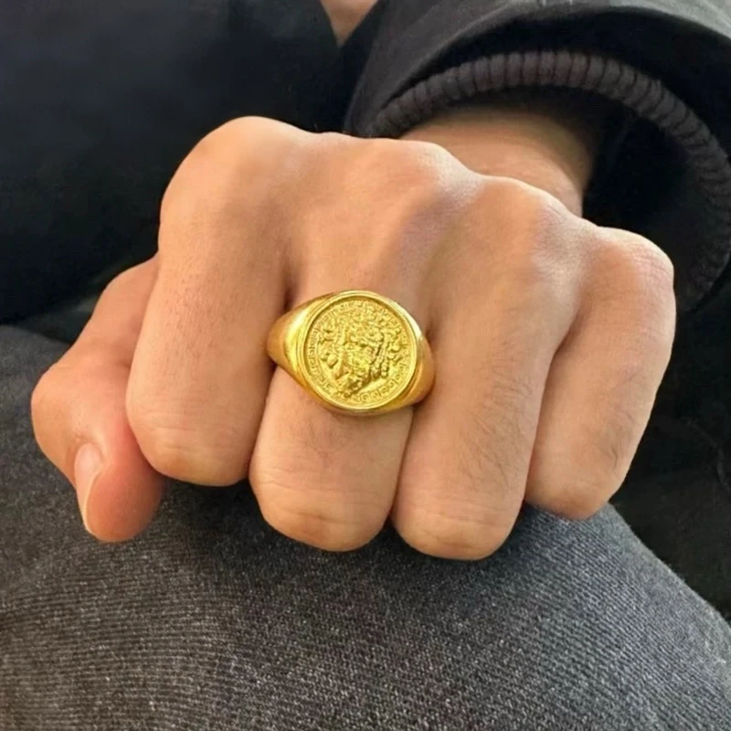 合金戒指 【精工】黄财神活口戒指男复古风