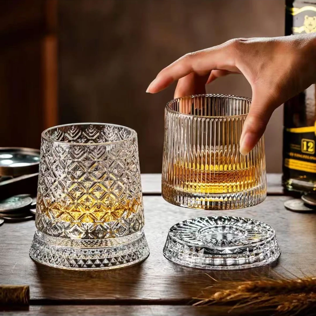 威士忌酒杯洋酒杯水晶玻璃轻奢高端高级感微醺旋转调酒白兰地杯子