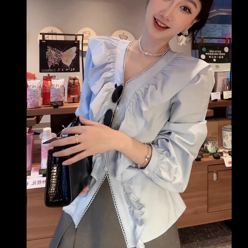 2025春季新款高级设计感气质减龄纯色衬衫百搭时尚上衣