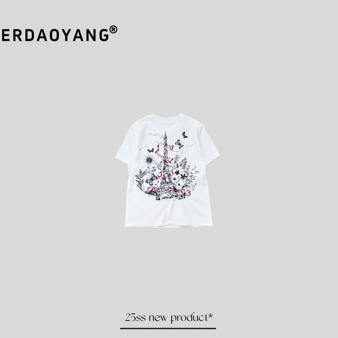 ERDAOYANG "艾菲尔" 早春后背拼色印花图案短袖DX1122