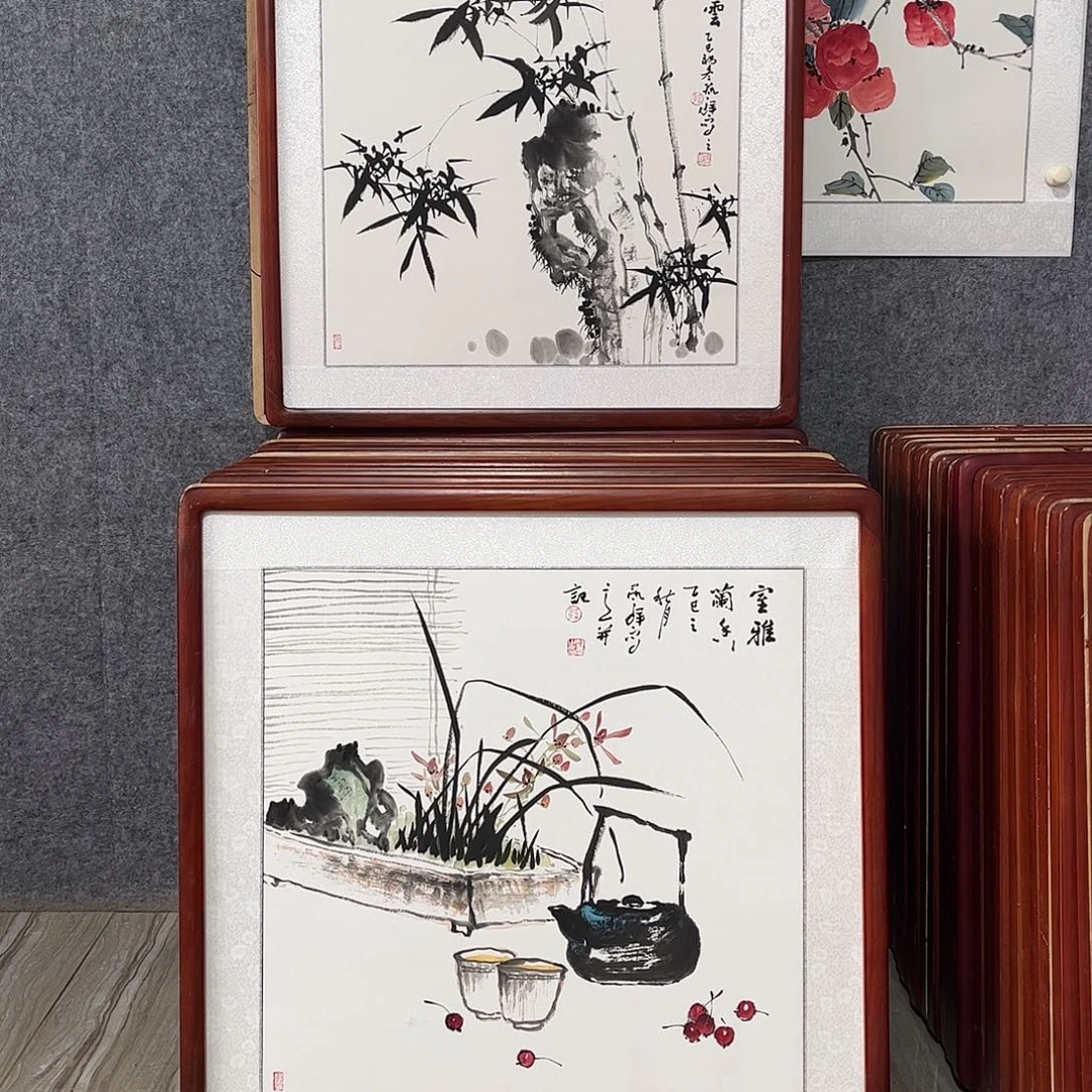 国画书画作品带框63×63