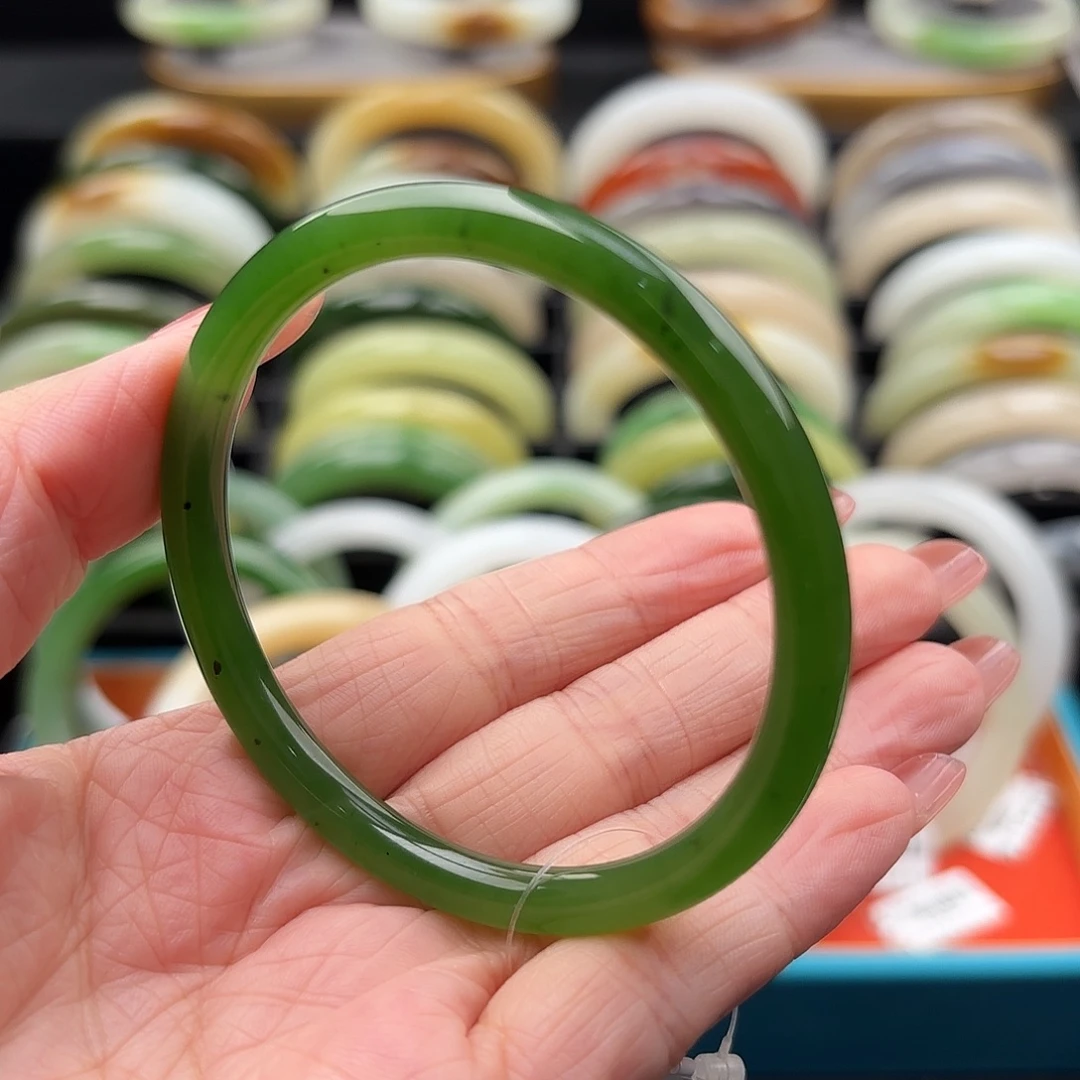 和田玉未镶嵌手镯高冰底辣阳绿 叮当54.3无包容