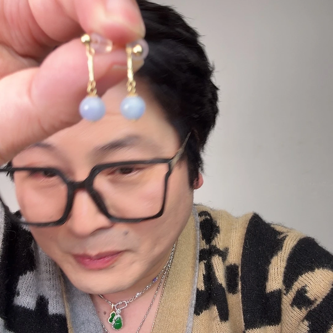 翡翠18K金镶嵌颈饰一对