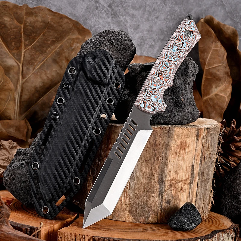 D2钢米克塔稳定木手柄户外露营垂钓装备水果刀便携随身小刀