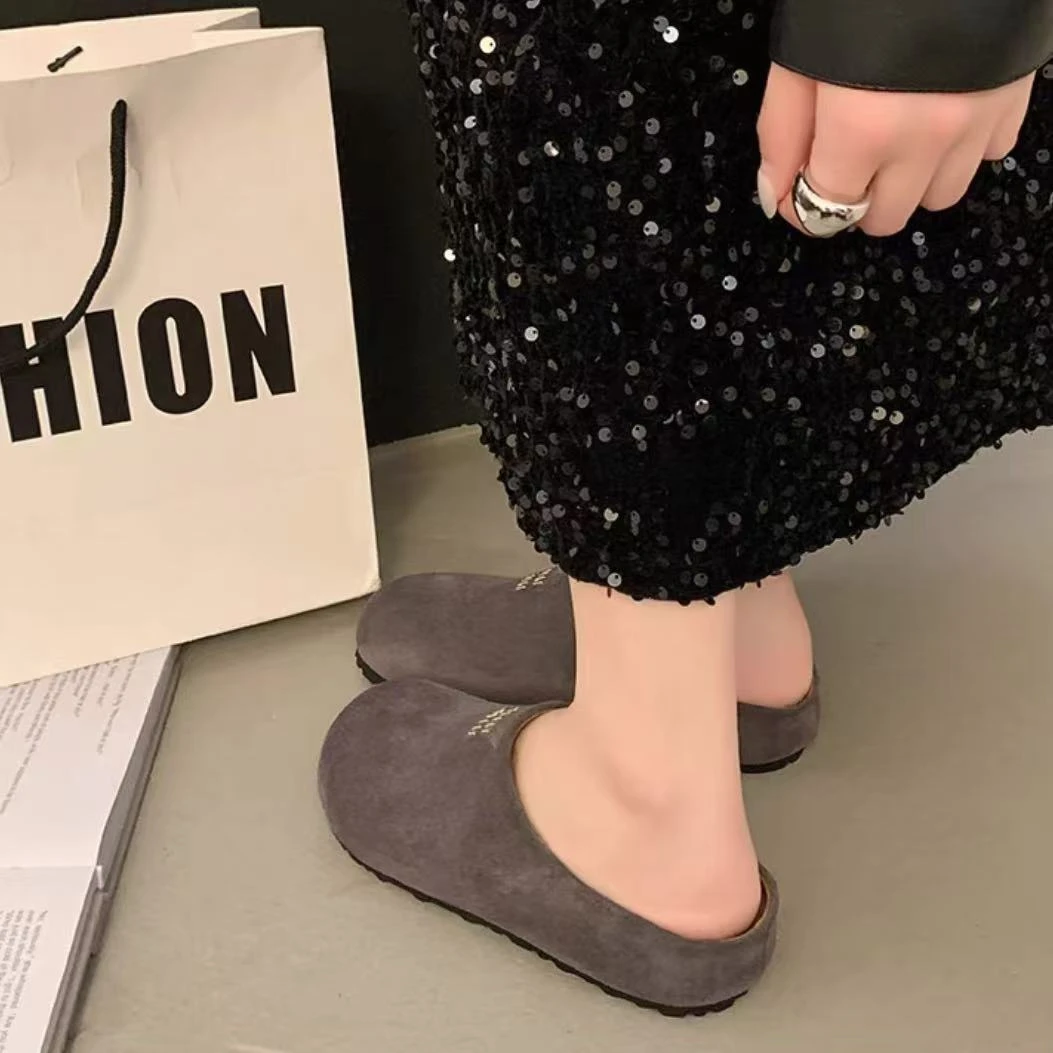 2025早春季新款休闲包头拖女鞋百搭复古勃肯鞋女单鞋潮