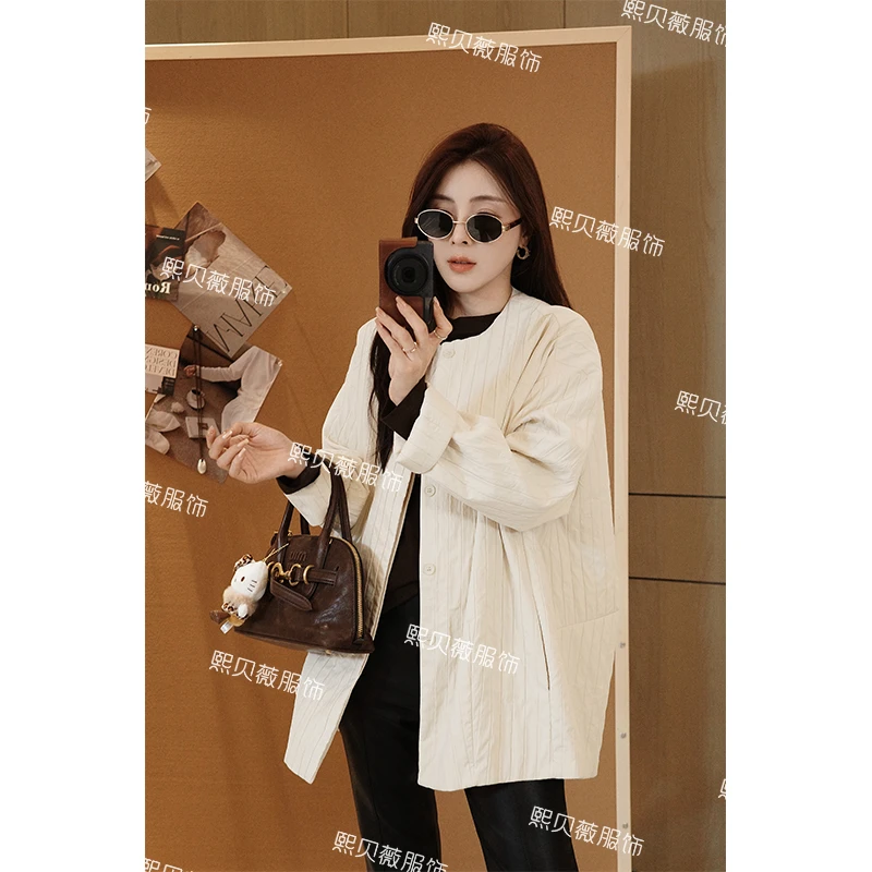 熙贝薇9 欧货肌理感极简风秋冬单排扣时尚休闲夹棉棉服外套 G5536