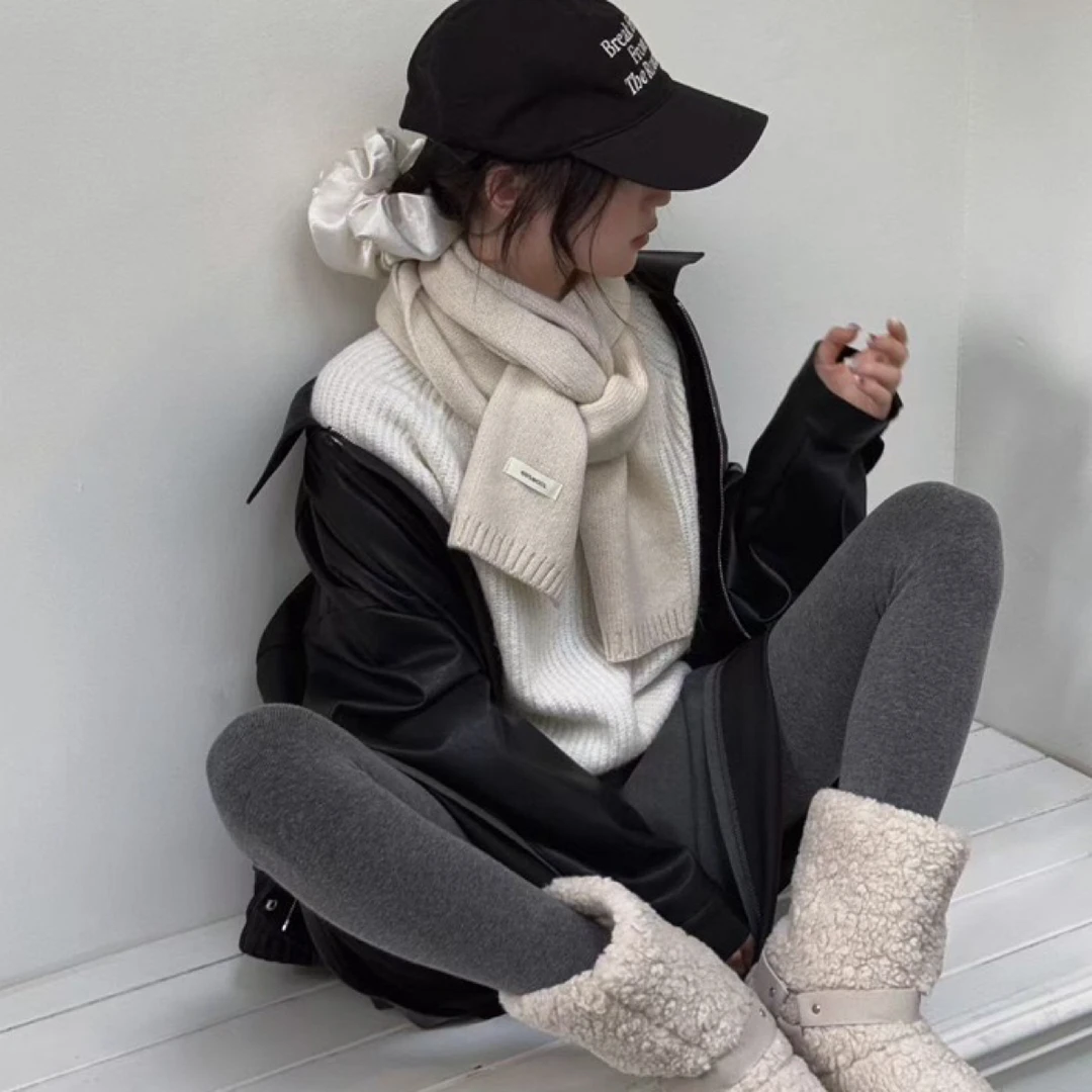 100%澳洲纯羊毛围巾女冬季高级感纯色百搭绿色针织保暖围脖男送礼