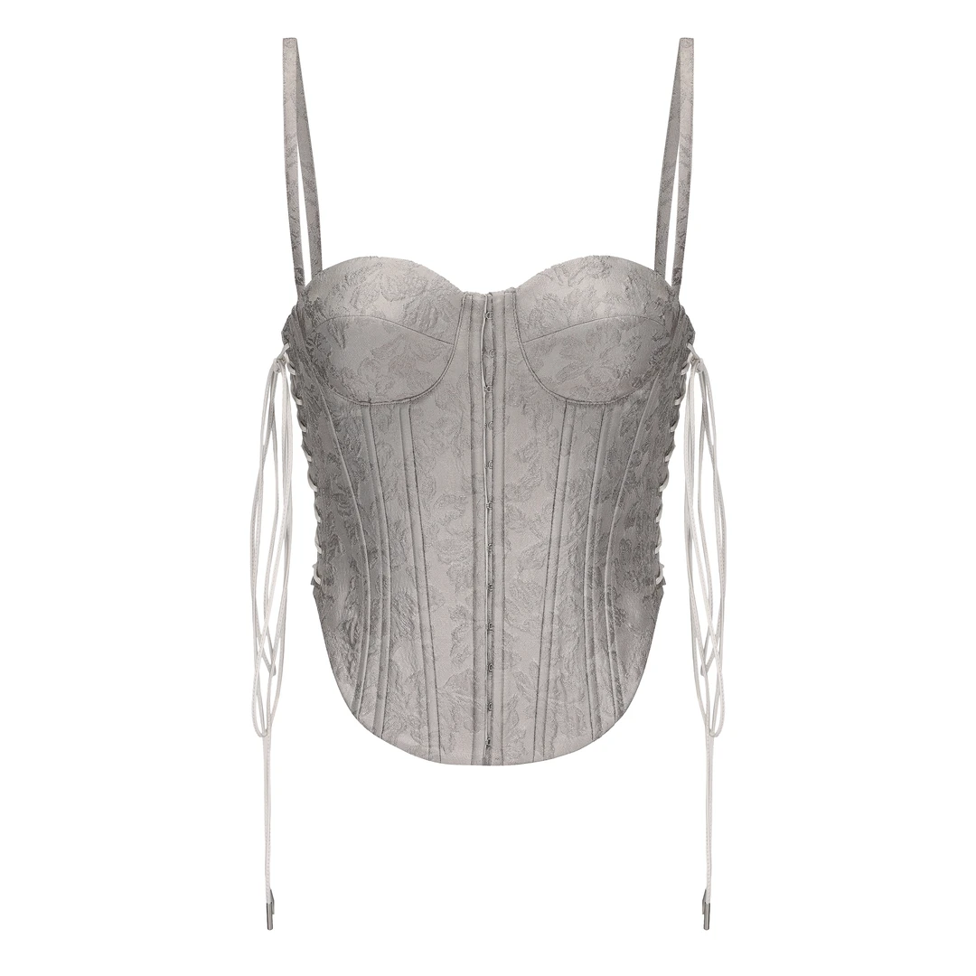 MARKGONG 2025新品灰色提花绑带胸衣辣妹