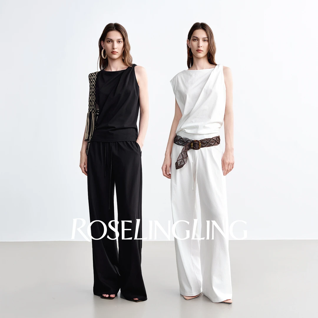 ROSELINGLING自由随性无压高密高支纯棉针织扭结背心橡筋腰空气裤