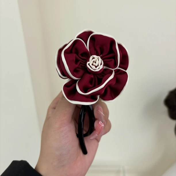 L529复古山茶花扭扭夹法式可爱风女日韩发夹发卡头饰发饰古风优雅