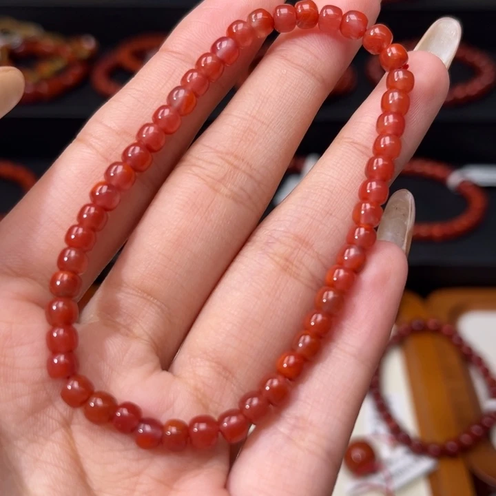 南红玛瑙未镶嵌手链玫红手串4.5+mm老型