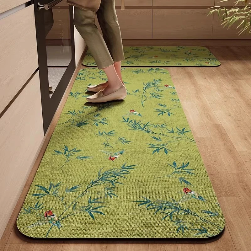 新中式厨房专用地垫绿色防水防油可擦免洗脚垫硅藻泥吸水防滑地毯