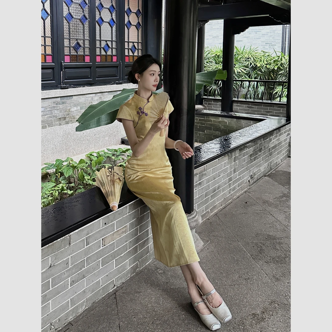 DAZIQI【只此青绿】新中式气质旗袍裙复古显白修身长裙QI1963204