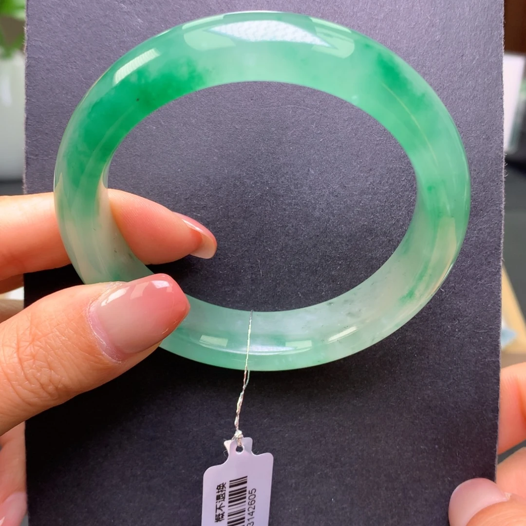 石英质玉（非洲翠）未镶嵌手镯5859湖水绿飘花