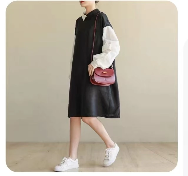 2025拼接领亚麻透气裙子