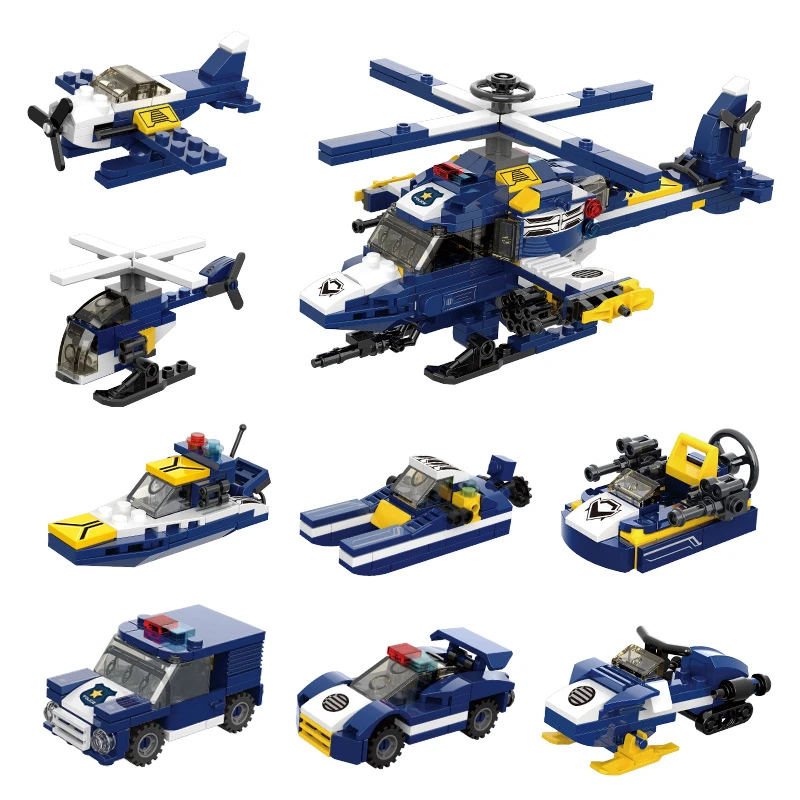 星堡积木城市警察飞机8合1直升机儿童智力拼装警车玩具男孩礼物