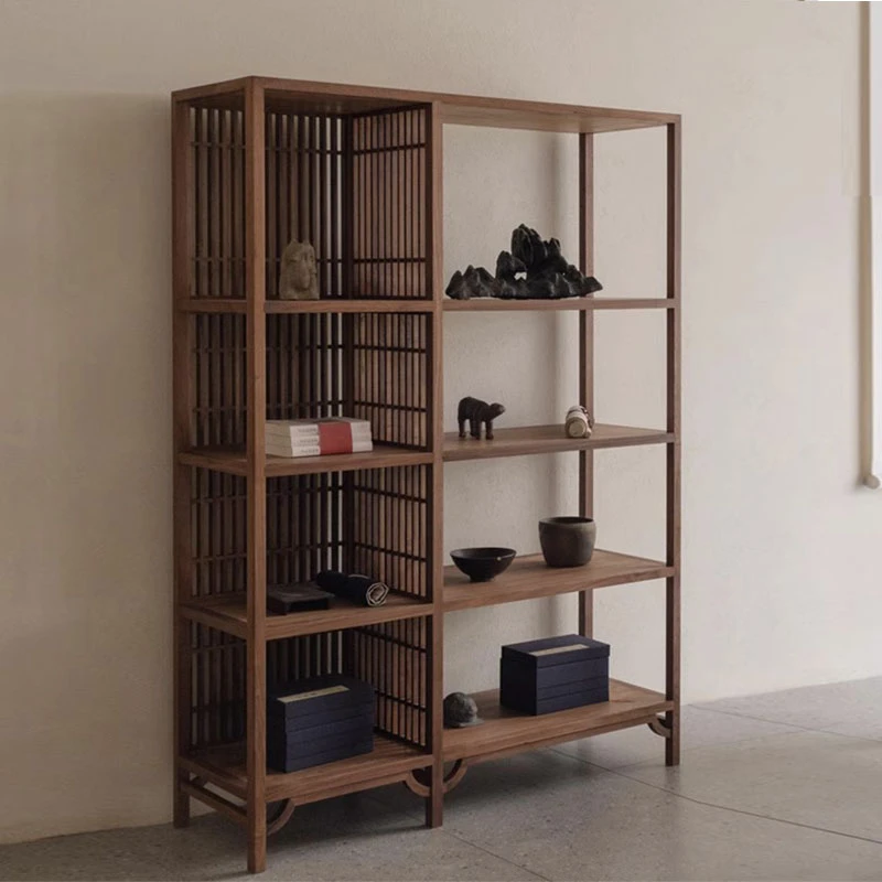 北美黑胡桃木博古架茶室置物架简约实木架FAS级纯实木多宝阁