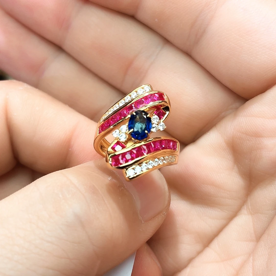 蓝宝石戒指银S925镶嵌