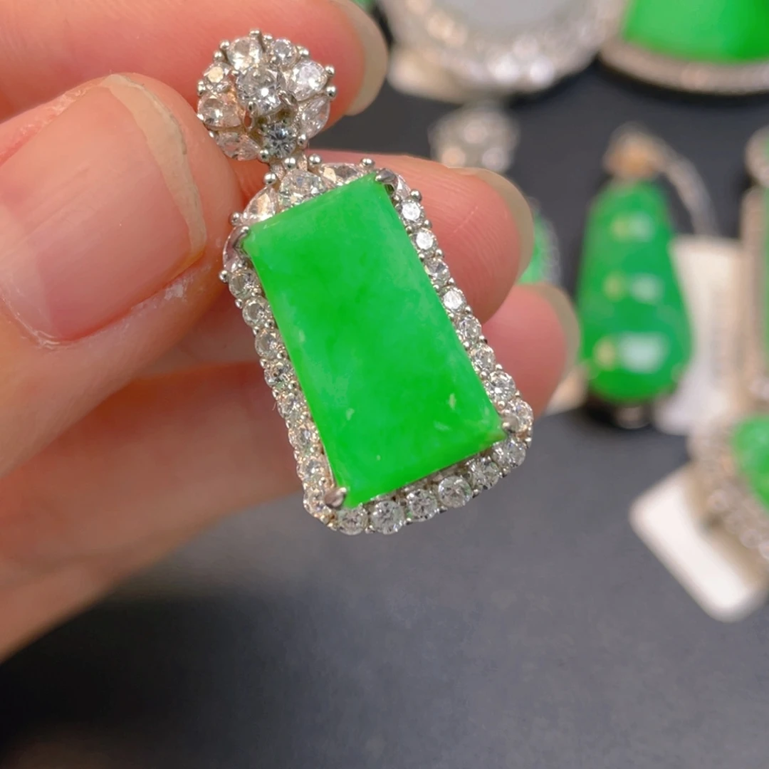 翡翠银S925镶嵌吊坠(不含链)