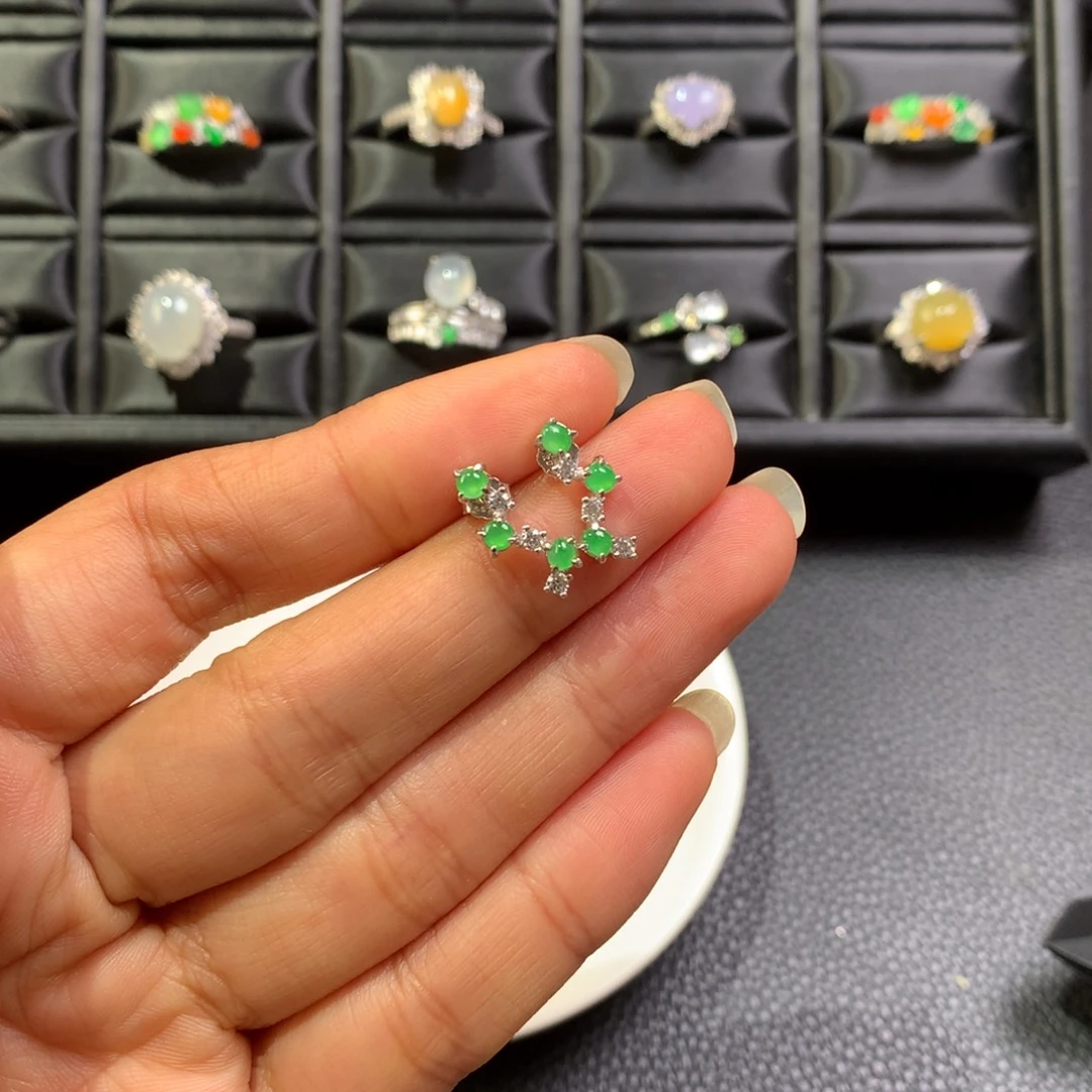 翡翠银S925镶嵌耳饰