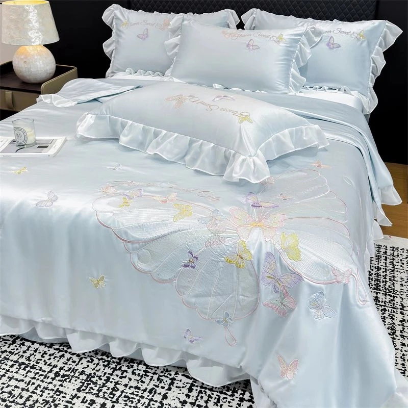 夏被冰丝夏凉被四件套高档刺绣凉爽空调被薄款床单网红丝滑轻奢34