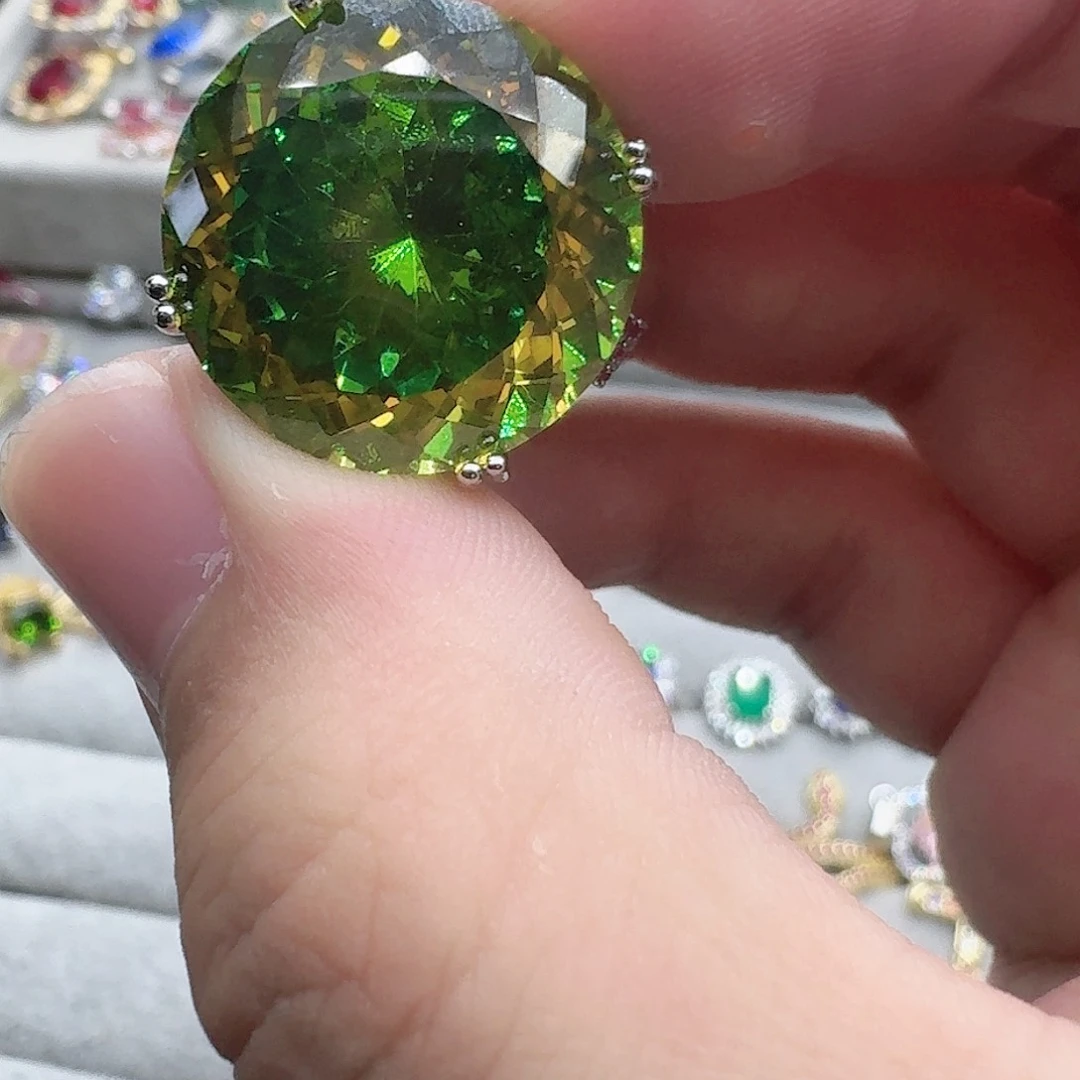 绿水晶戒指银S925镶嵌