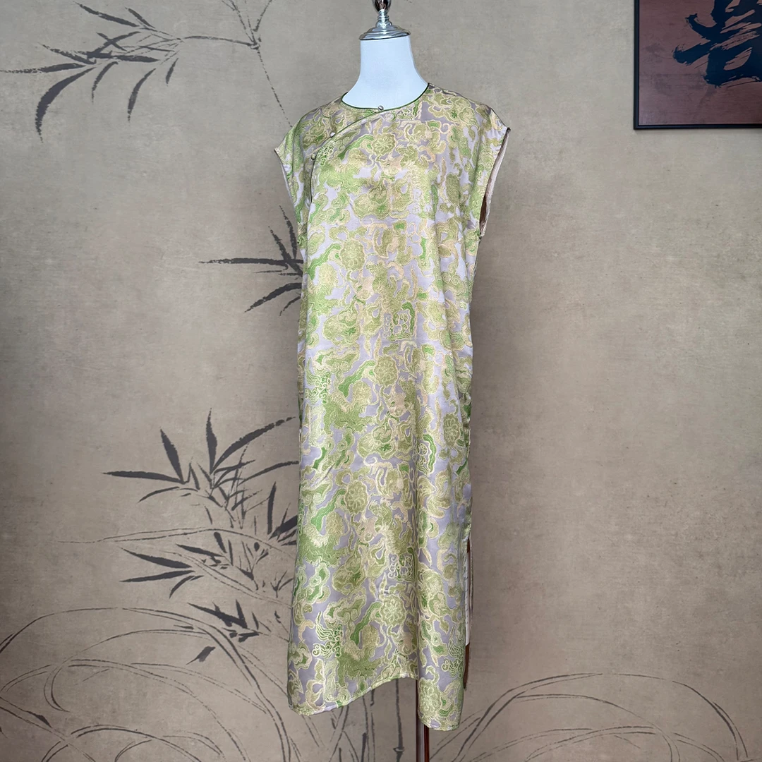 【卷卷新中式】“麒麟纹”万事利杭锦连衣裙 修身显瘦