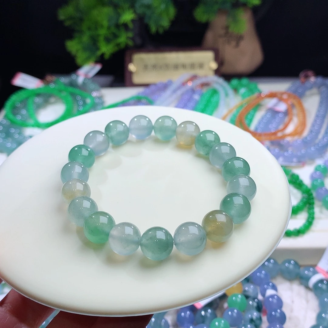 未镶嵌手串翡翠卡10mm老钱风高冰炸光多彩手串