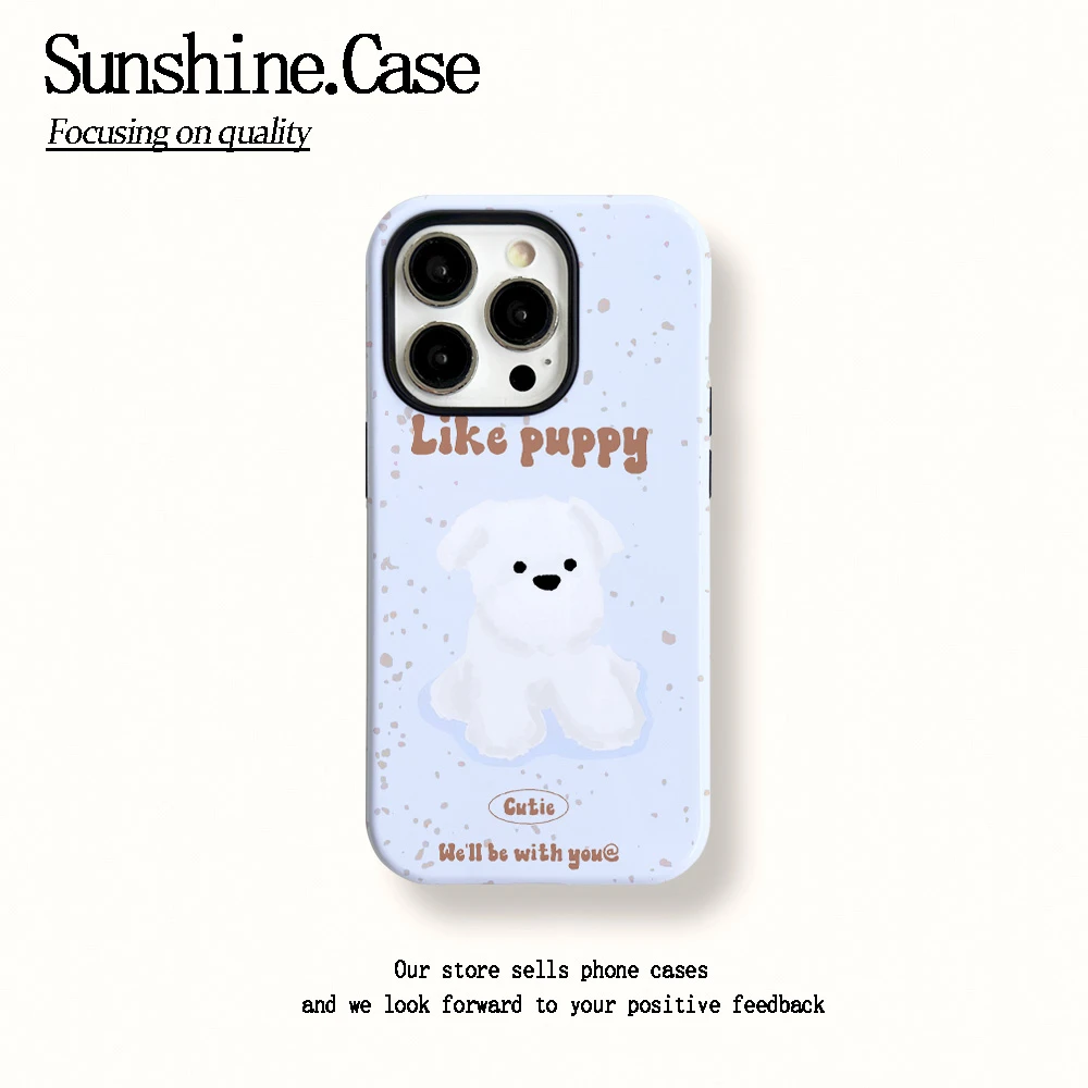 菲林二合一适用苹果华为vivo小米oppo手机壳可爱白狗16PRO/15