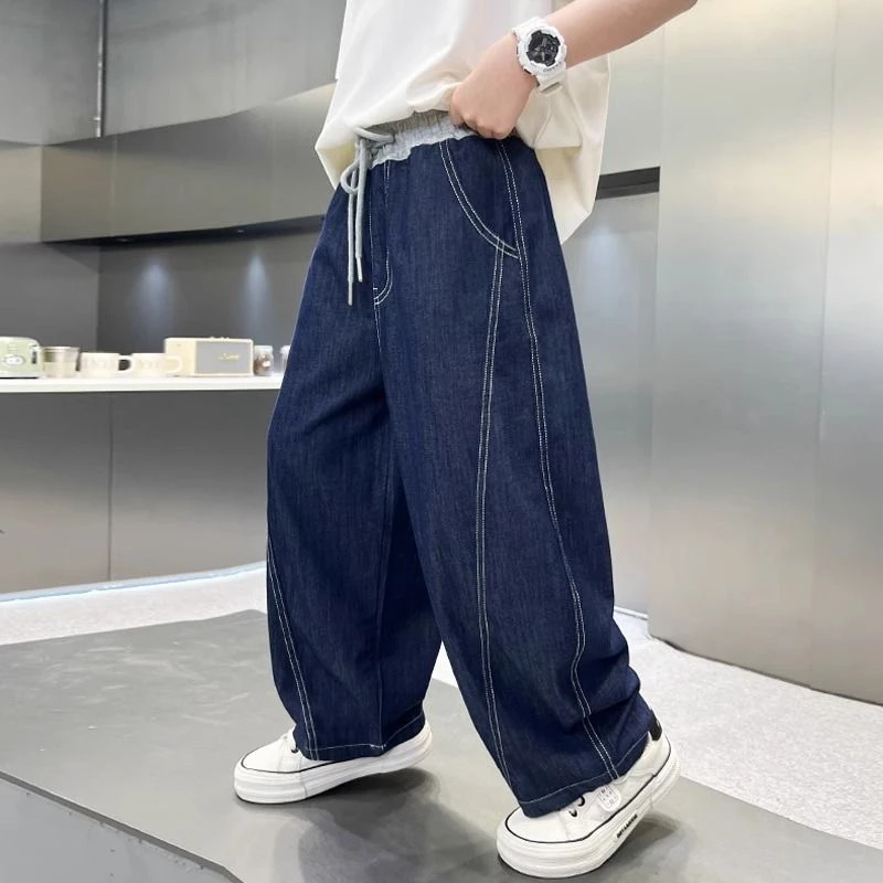 【全码薄款】儿童夏季薄款弯刀裤25儿童宽松天丝牛仔蓝百搭裤ww028