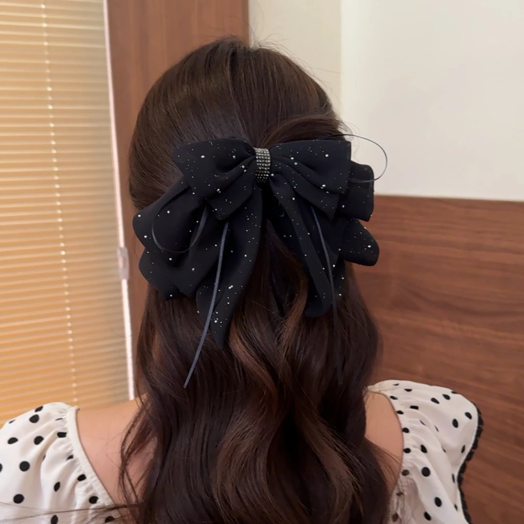 木越气质款缎面星空碎钻蝴蝶结马尾抓夹后脑勺盘发半扎抓夹