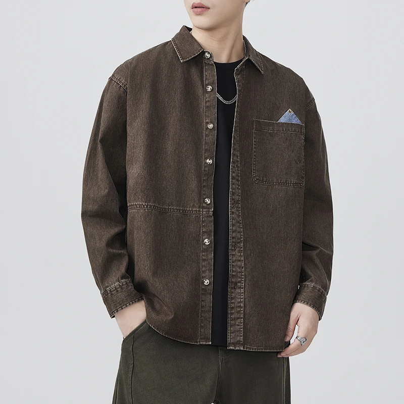工装衬衫式夹克外套男2025年春季宽松休闲潮流纯棉长袖衬衣男755