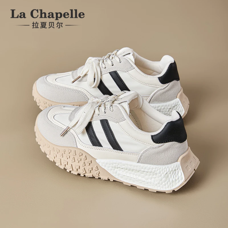 拉夏贝尔2025时尚休闲鞋夏季新款软底增高双鞋带设计透气百搭鞋女