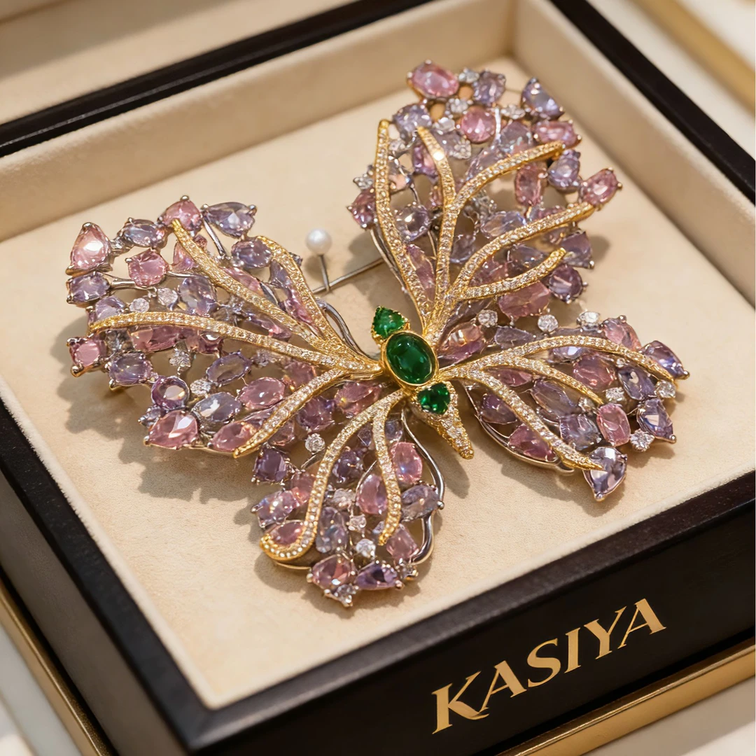 kasiya/卡思雅 铜合金胸针 轻奢复古彩镶蝴蝶胸针百搭款