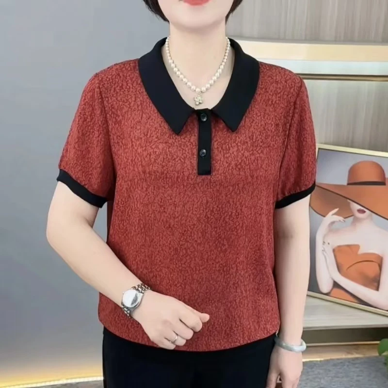 2025女士洋气翻领暗花半袖3