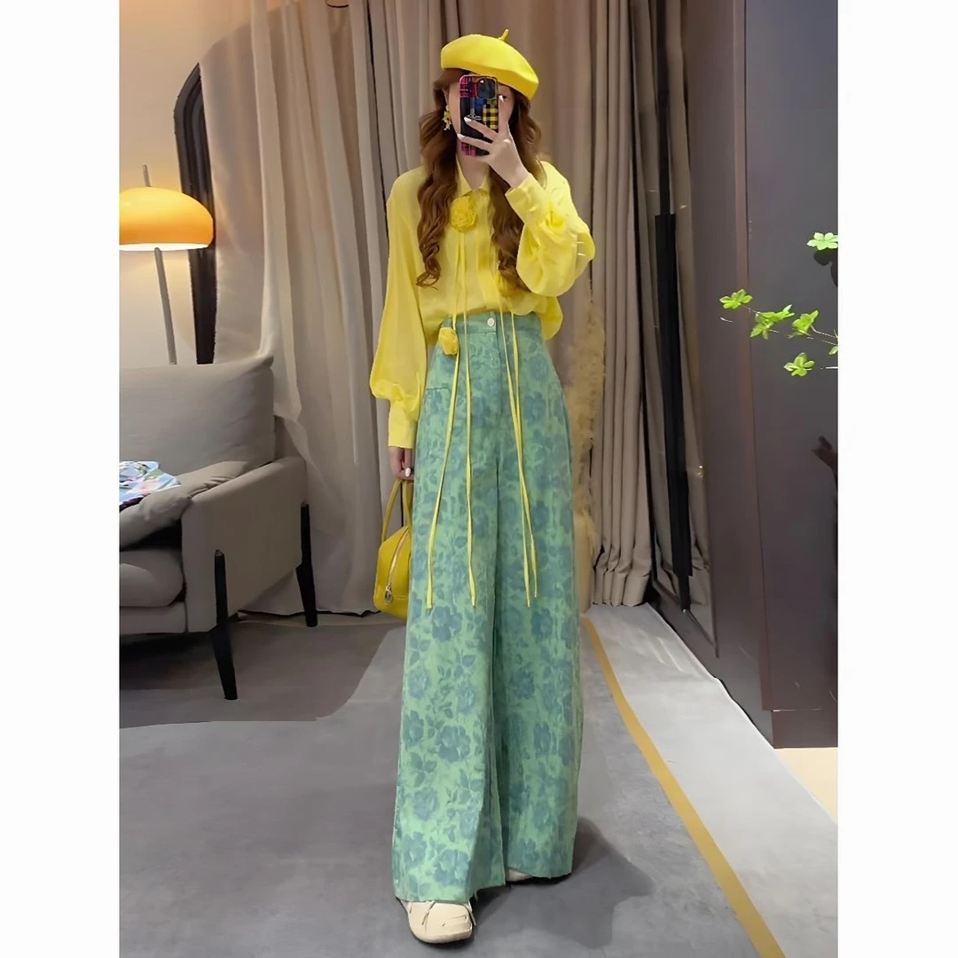 套装时尚直筒今年流行春装搭配两件套2025新款轻熟宽松衬衫阔腿裤