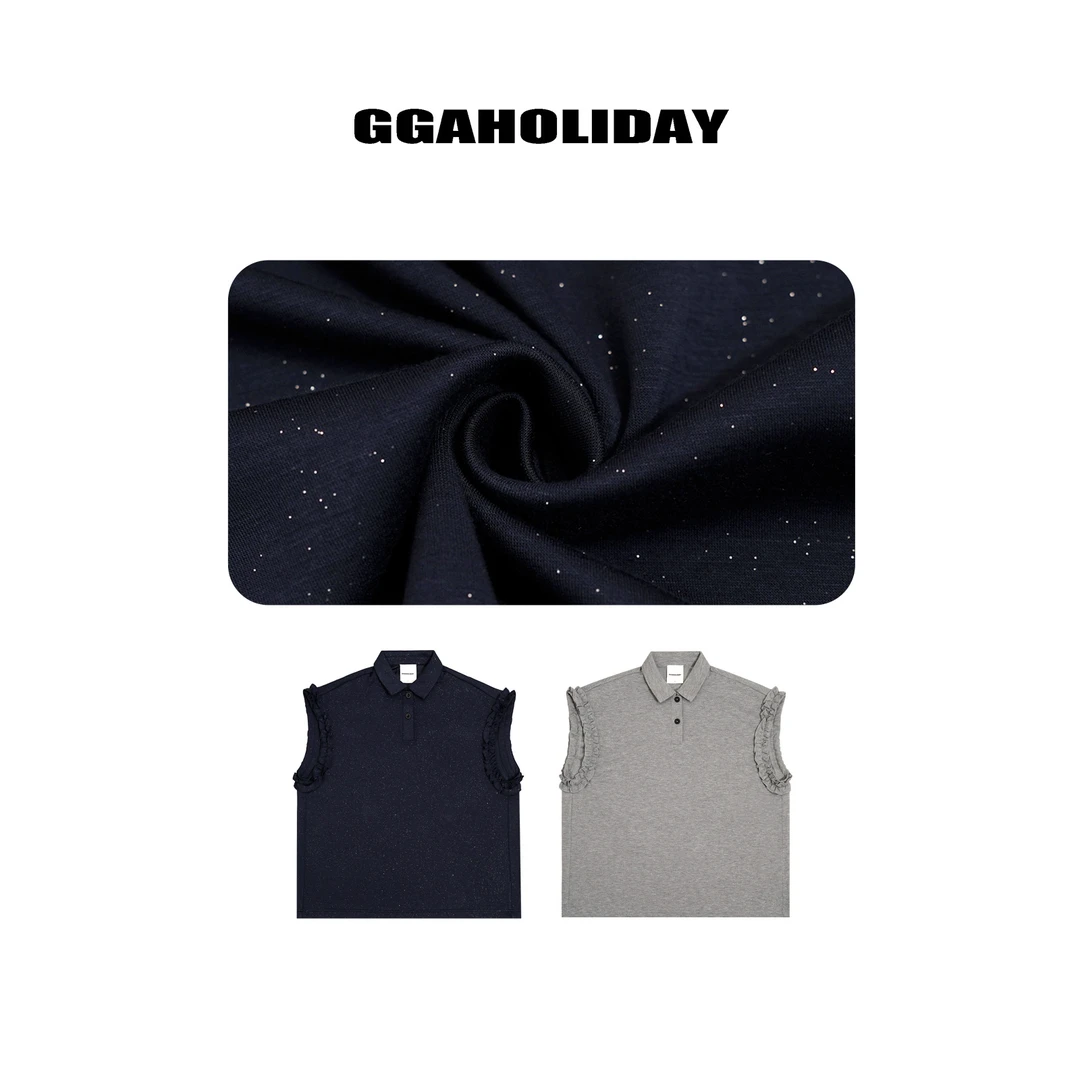 GGAHOLIDAY夏季时尚休闲宽松型简约无袖背心POLO衫马甲-152533